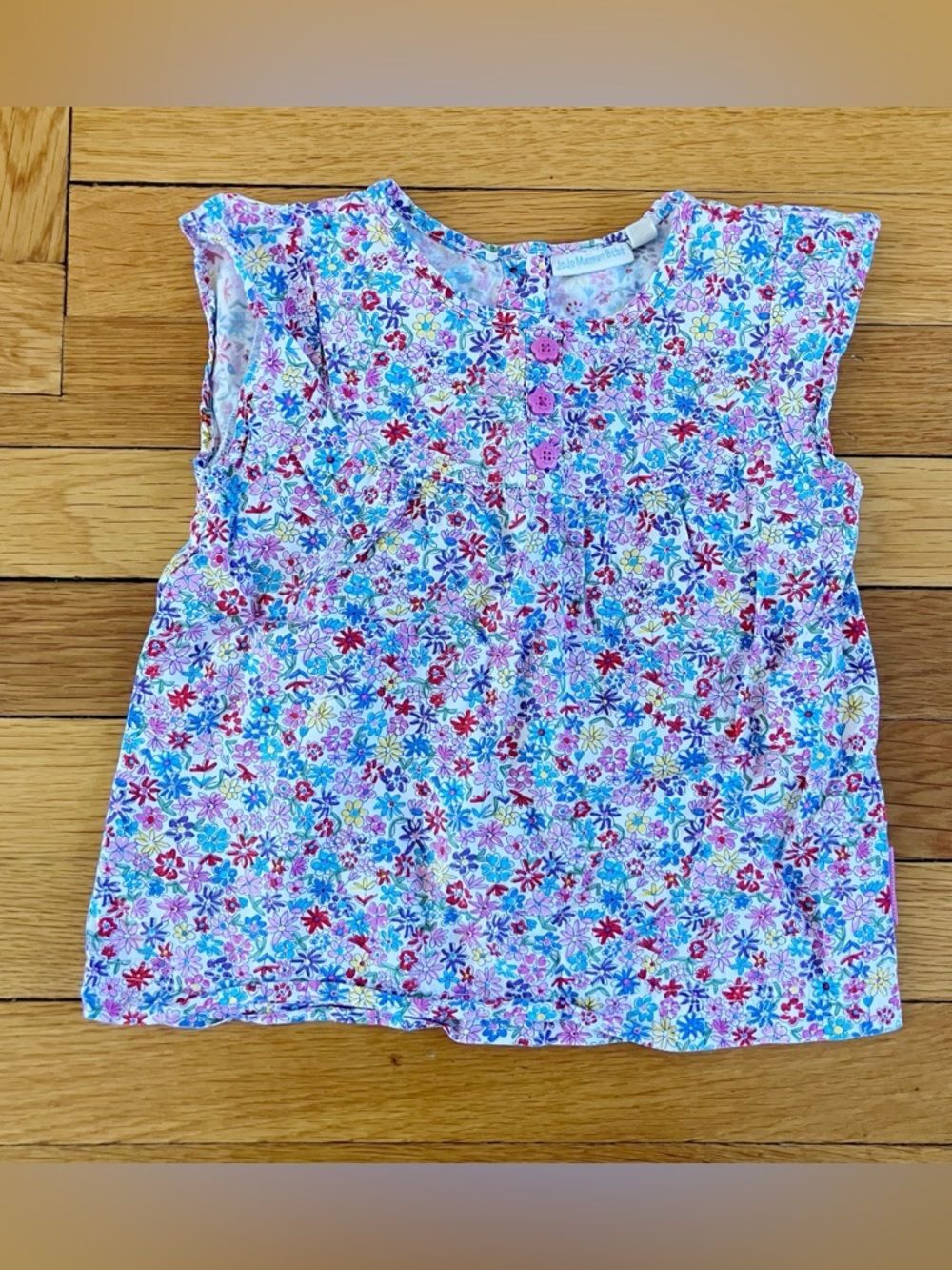 Jojo Maman Bebe Pink Colorful Floral Button Cotton Summer Blouse Shirt 2-3